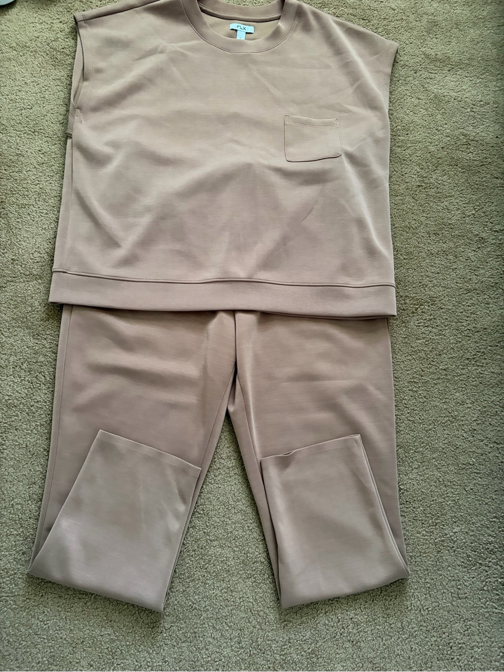 Sleeveless Pocket Top & Jogger Set - Neutral Taupe